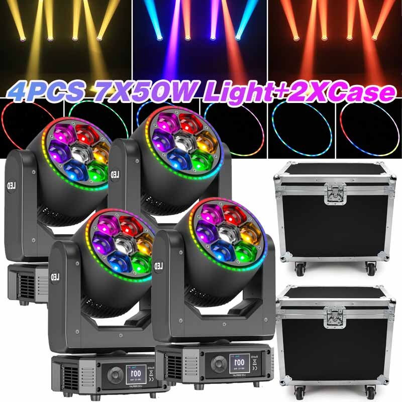 7X50W LED RGBW Bee Eye Beam+WASH Zoom Moving Head DJ Light DMX512 Stage Lighting