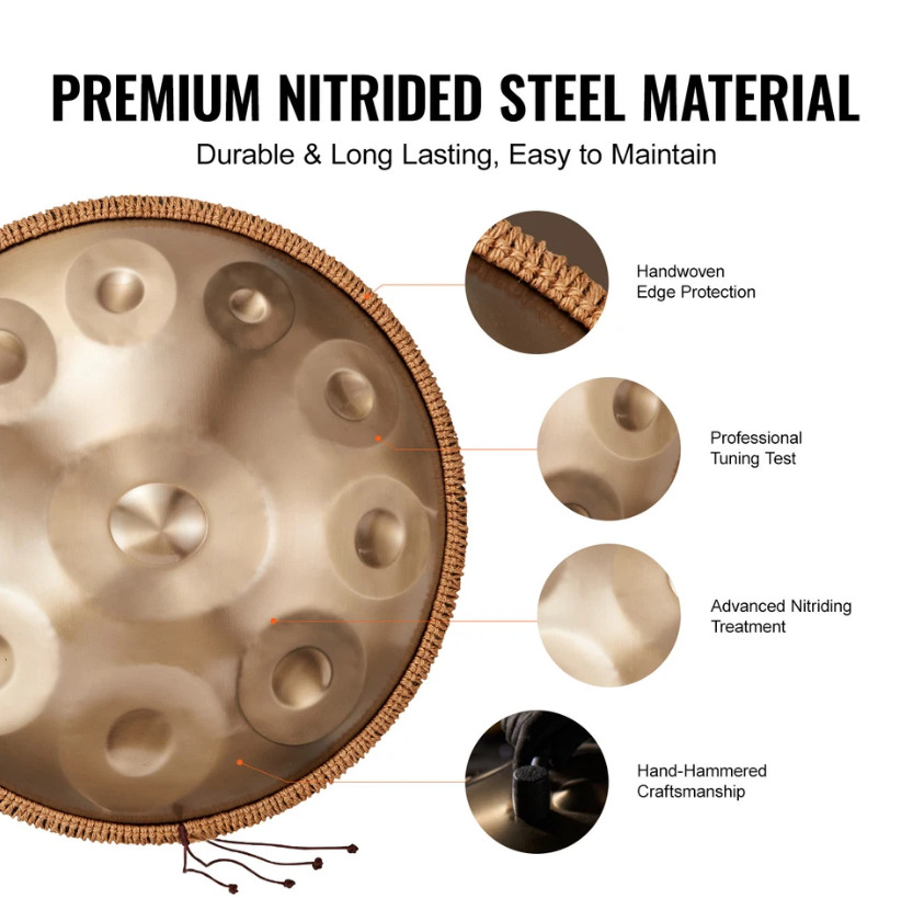 Handpan Drum 22 in 10 Notes D Minor Hand Drum Instrument with Mallet