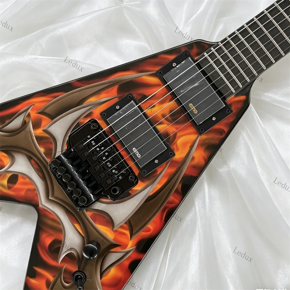 Tribal Flame Kerry King Electric Guitar Stainless Fret Bull Horn Head Watermark
