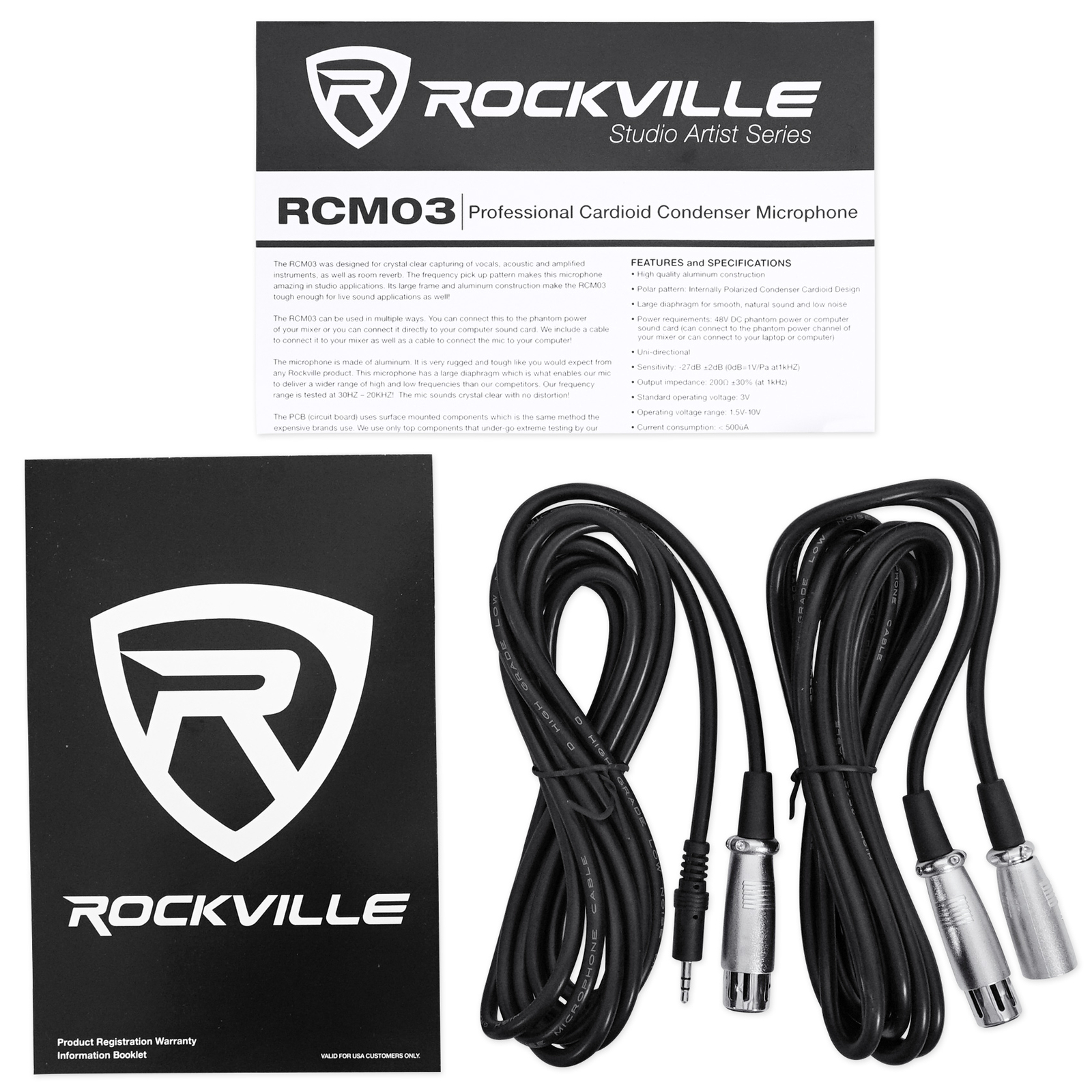 Rockville RCM03 Pro Studio Recording Condenser Microphone Mic+Metal Shock Mount