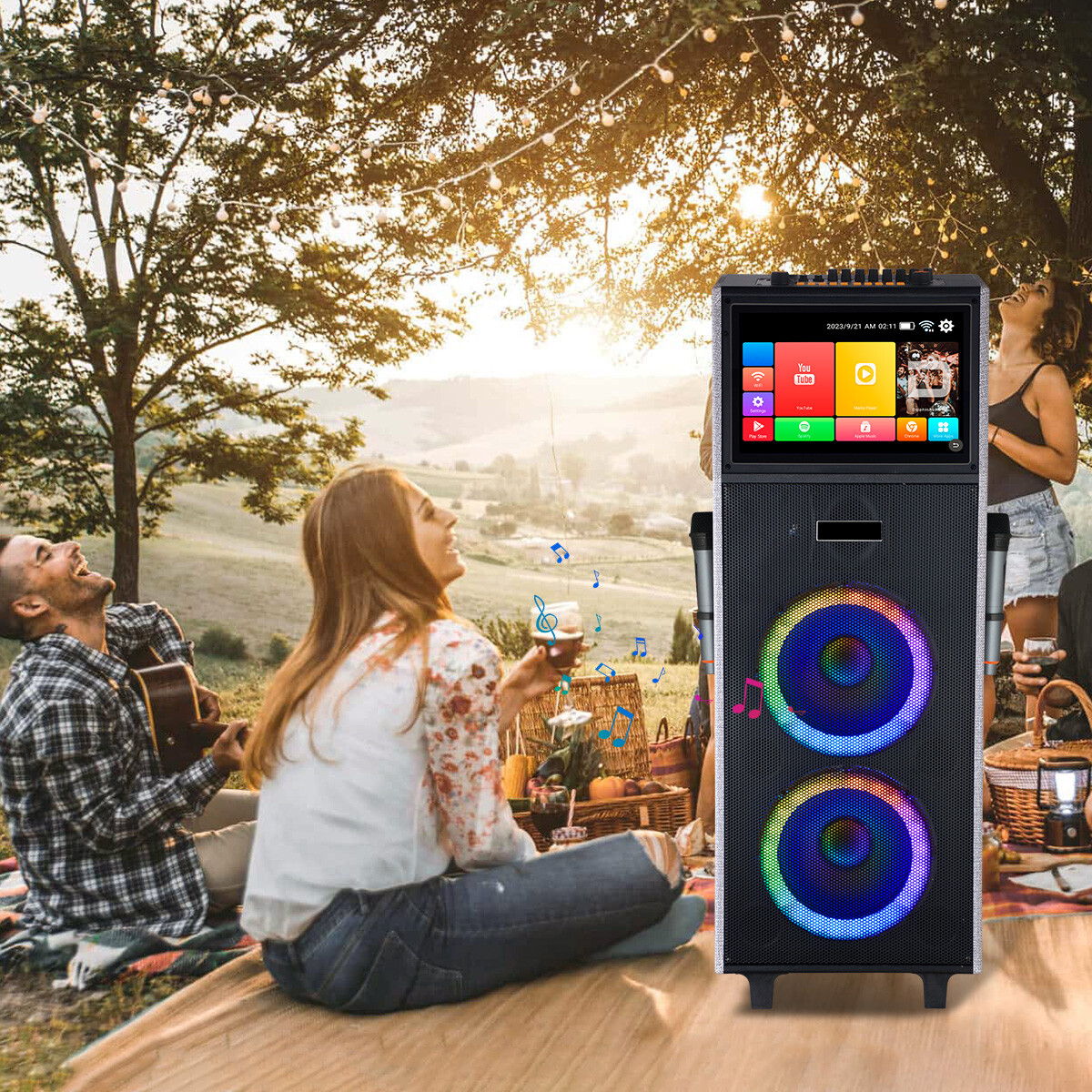 Professional Karaoke Machine Bluetooth Speaker Lyrics Display Screen WirelessMic