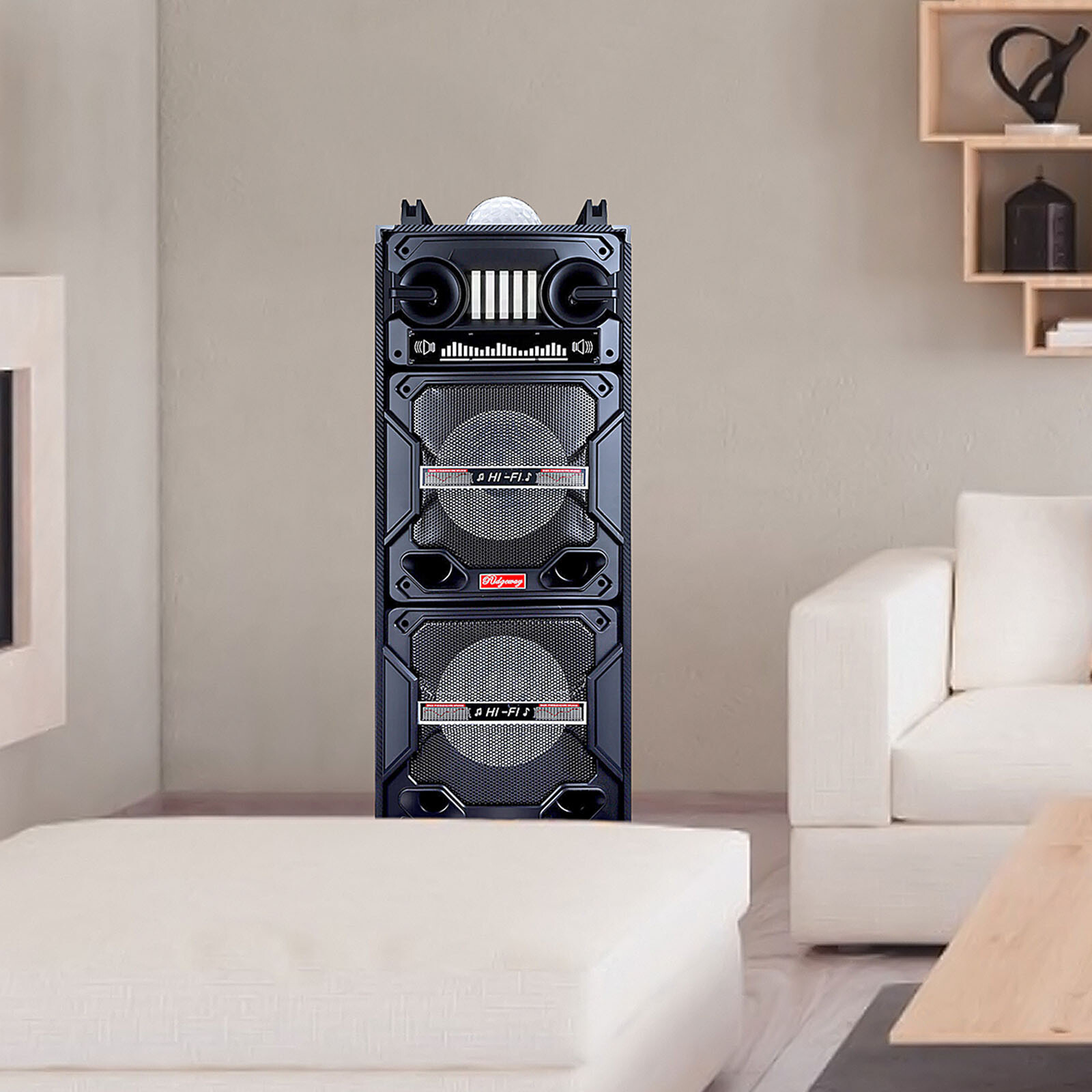 4500W Bluetooth Speaker Dual 10″ Woofer Party FM Karaok DJ LED AUX Rechargable