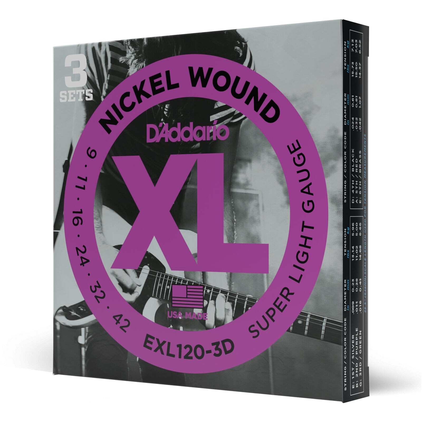 3 Sets EXL120 D’Addario Electric Guitar Strings 9-42 EXL120-3D Super Light