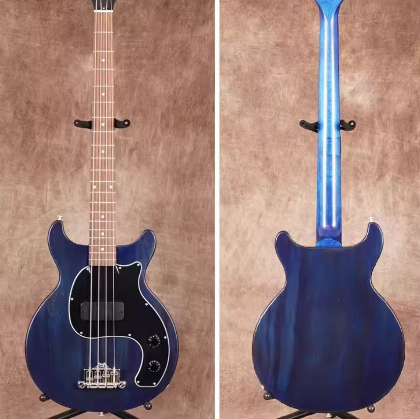BadAss Custom LP Style Jr Tribute Dark Blue Bass W/ Gig Bag One of a kind!