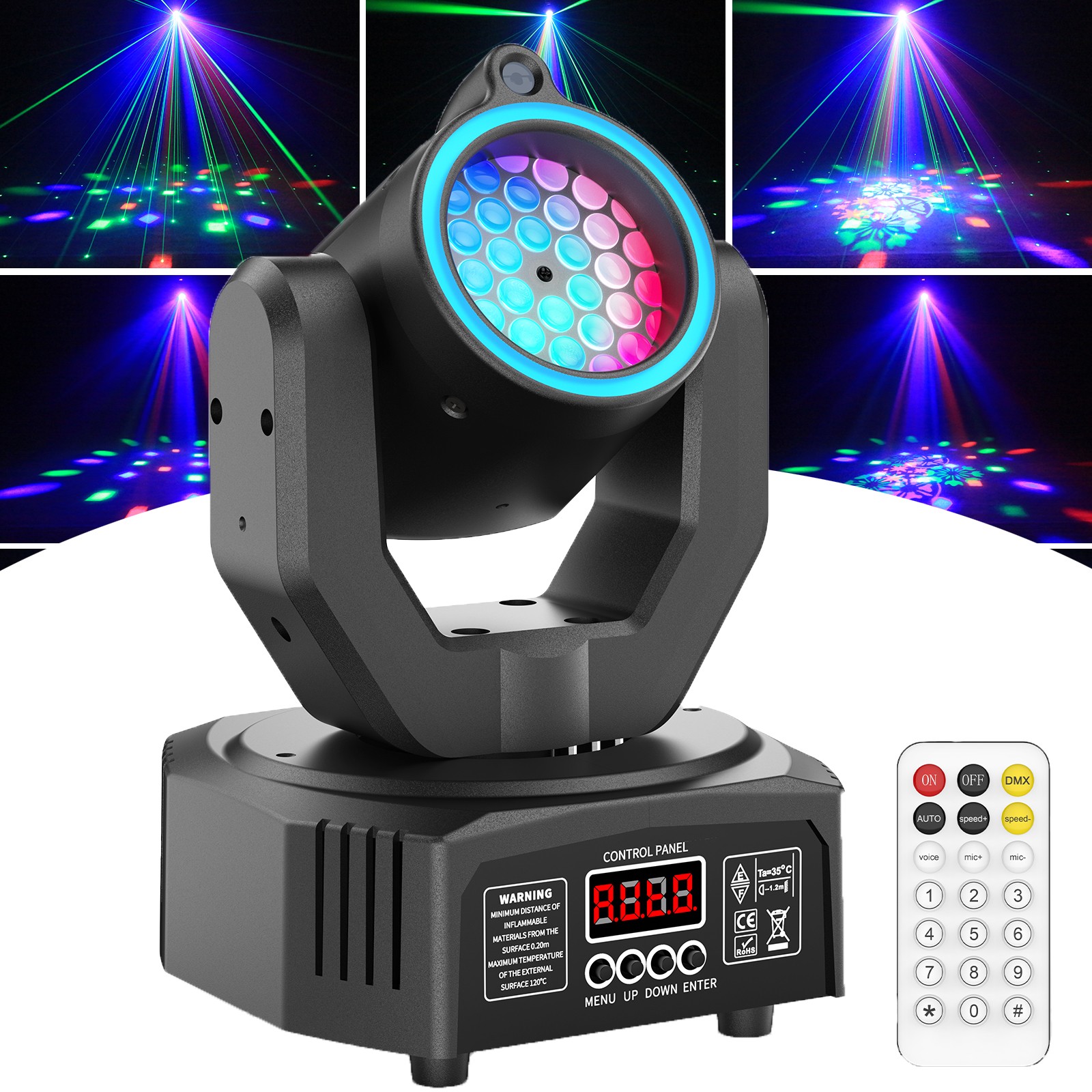LED Laser Moving Head Light RGB Pattern Beam Stage Lighting DJ Disco With Remote