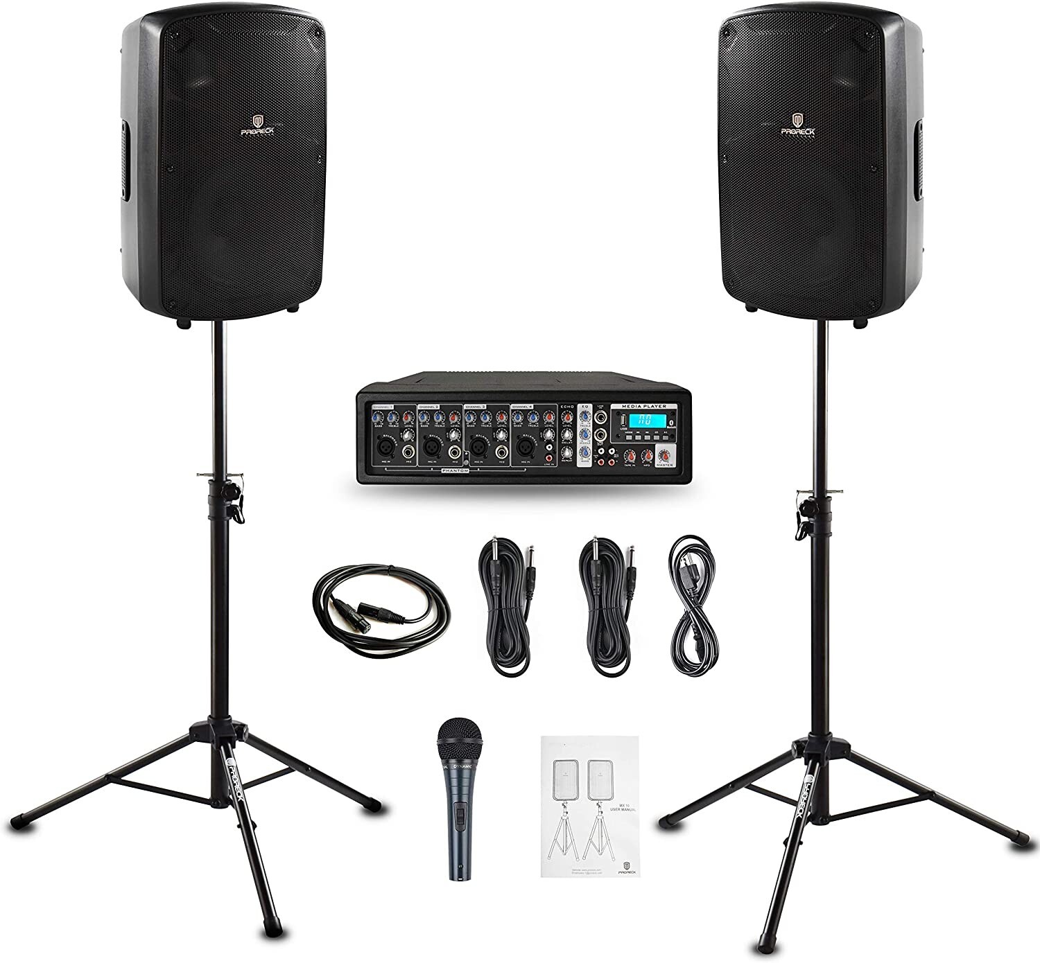 PRORECK MX 10” PA Speakers System 1600W Bluetooth with Powered Mixer Portable