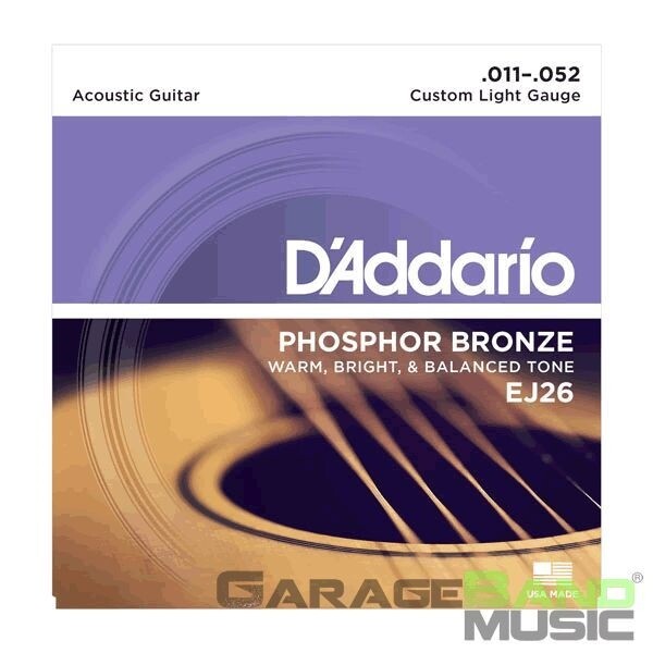 D’Addario EJ26 Acoustic Guitar String Set Phosphor Bronze .011-.052 Custom Light