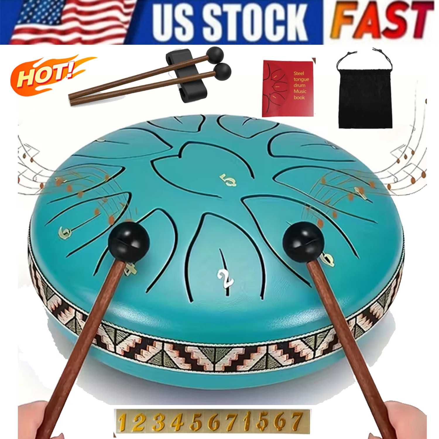 Steel Tongue Drum D-Key Panda Drum 11 Notes 6 Inch Percussion Instrument