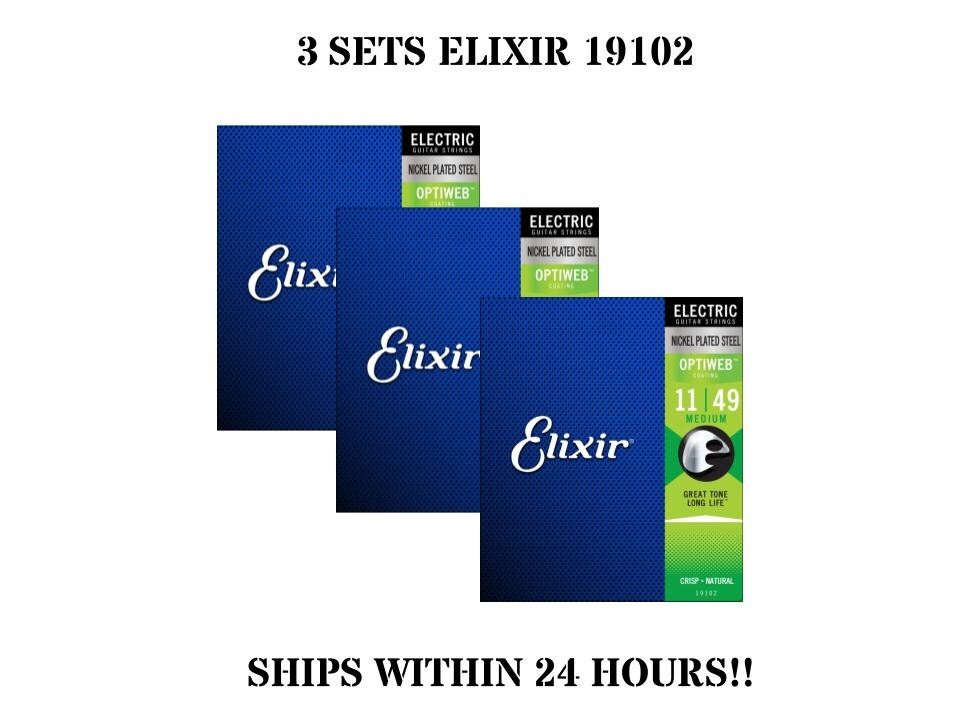 *3 SETS ELIXIR 19102 OPTIWEB COATED ELECTRIC GUITAR STRINGS LIGHT – 11-49*