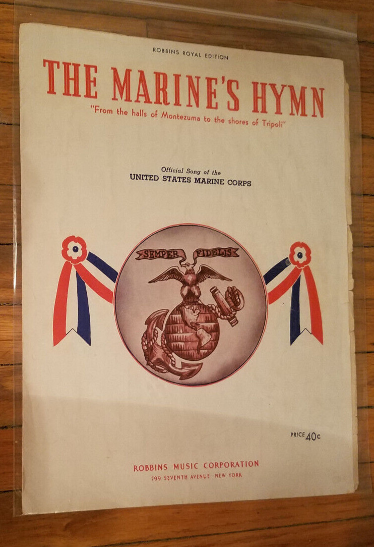 1942 WWII Sheet Music THE MARINE’S HYMN The United States Marine Corps