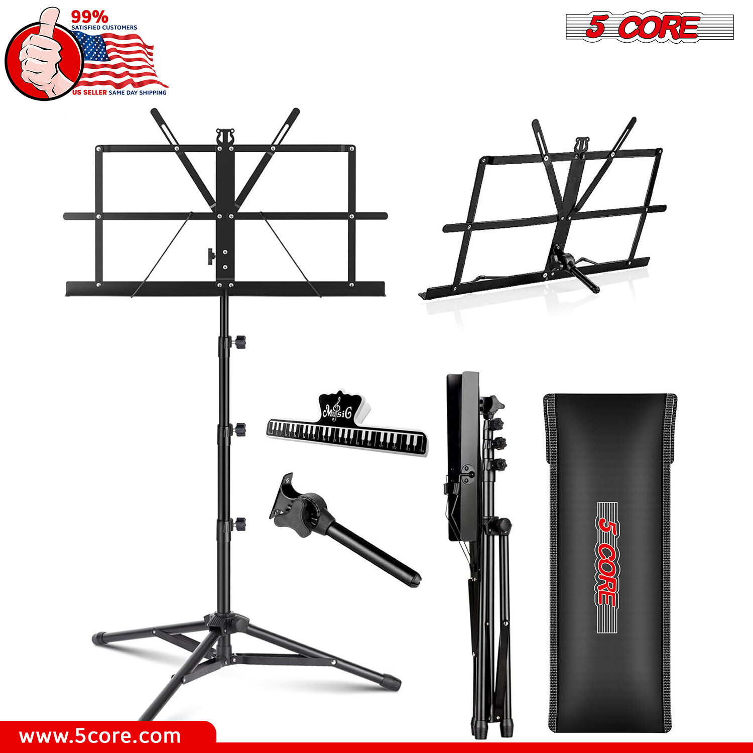 5Core Music Stand For Sheet Music Portable Tripod Adjustable Folding Note Holder
