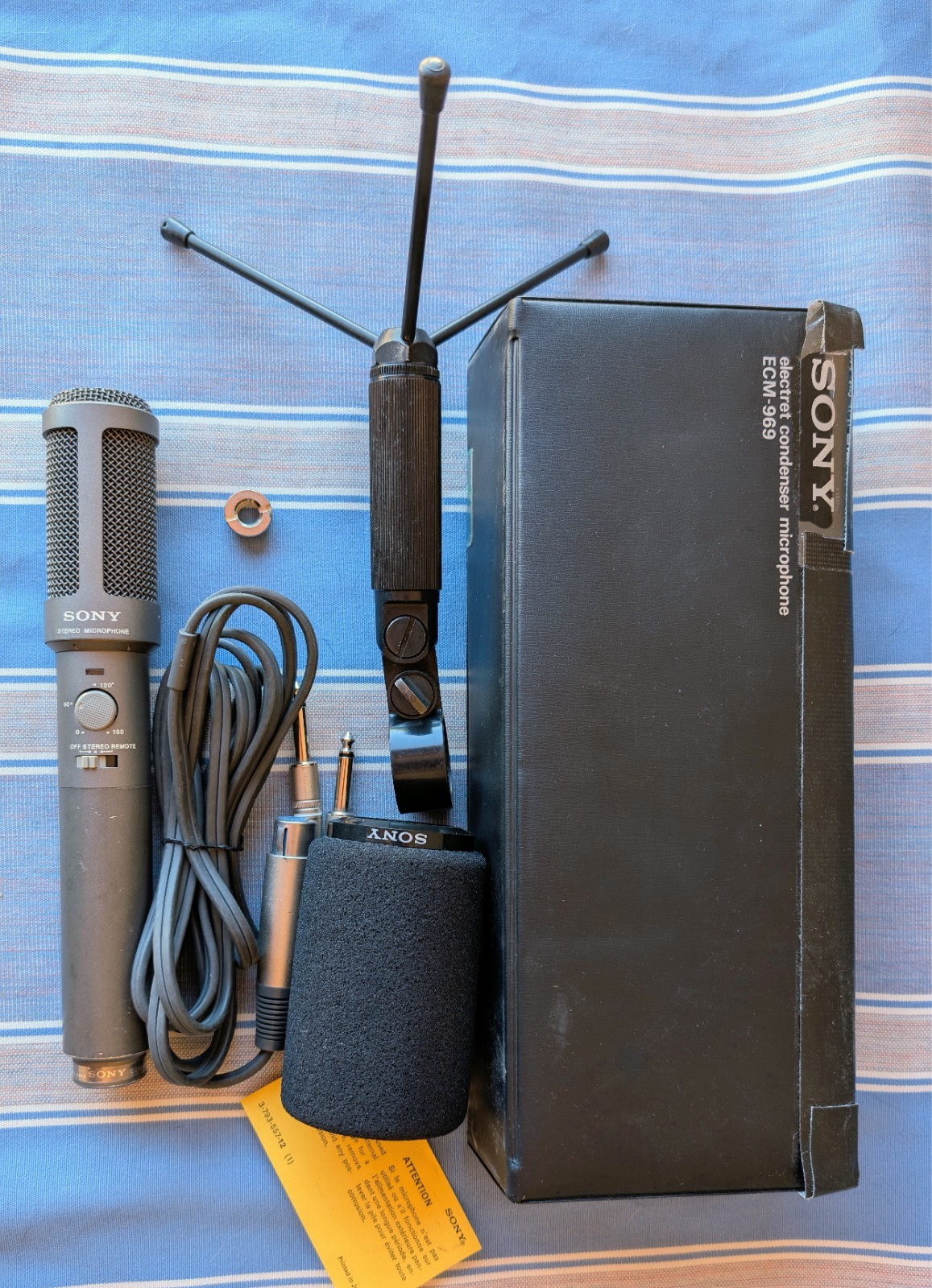 SONY ECM-969 ELECTRET CONDENSER MICROPHONE RARE ’78 COMPLETE SETUP IN CARRY CASE