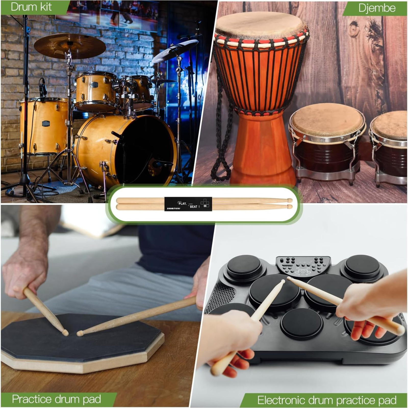 2-6 Pairs Sets 5A Drum Sticks Drumsticks Oval Wood Music Band Jazz