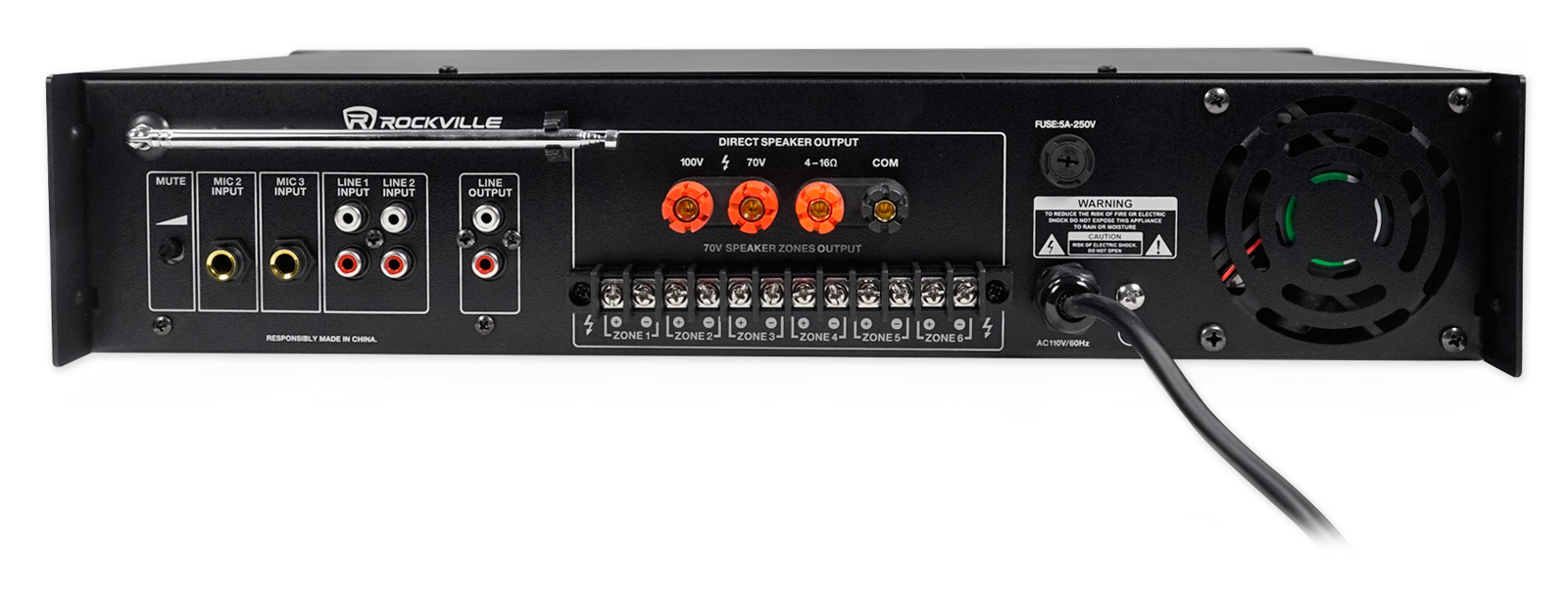 Rockville RCS180-6 180 Watt 6 Zone 70v Commercial/Restaurant Amplifier/Bluetooth