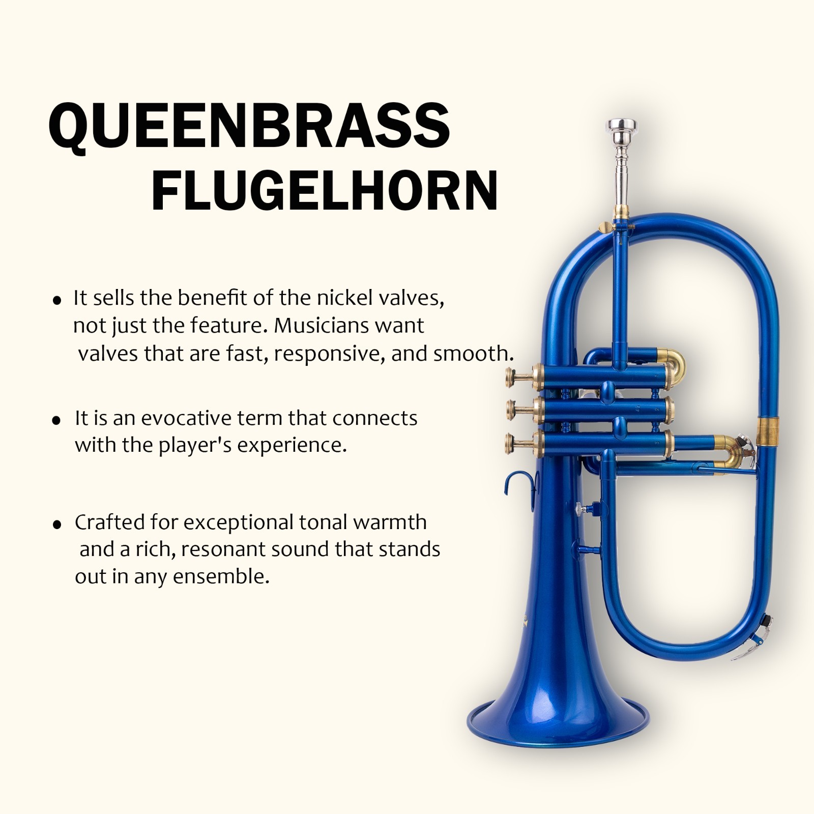 Flugel Horn BLUE Color Bb Flat 3 Valve With Hard Case Mouthpiece