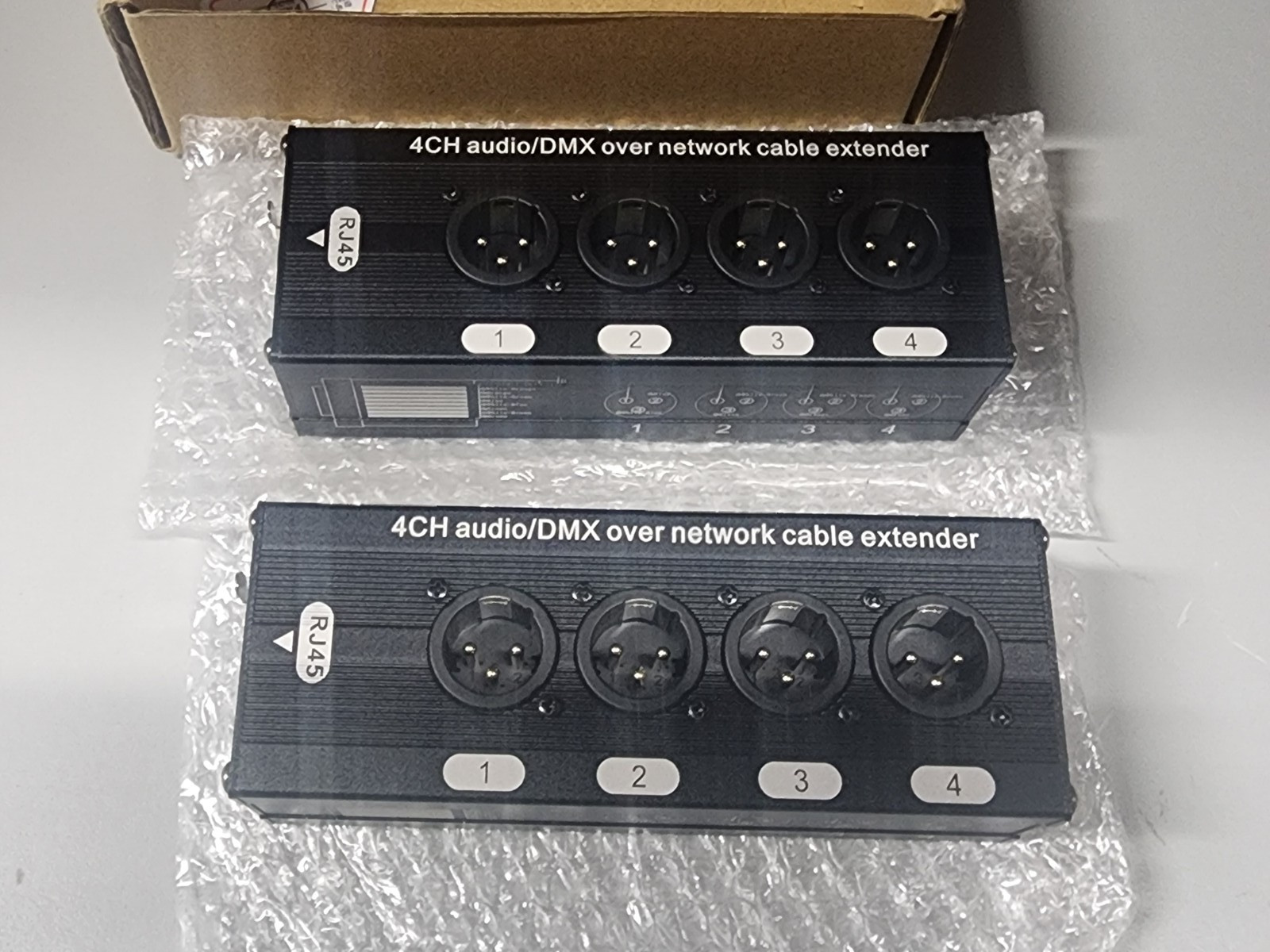 4 Channel 3-Pin XLR/DMX/AES-EBU Over Ethercon RJ45 Network Extender 2pk
