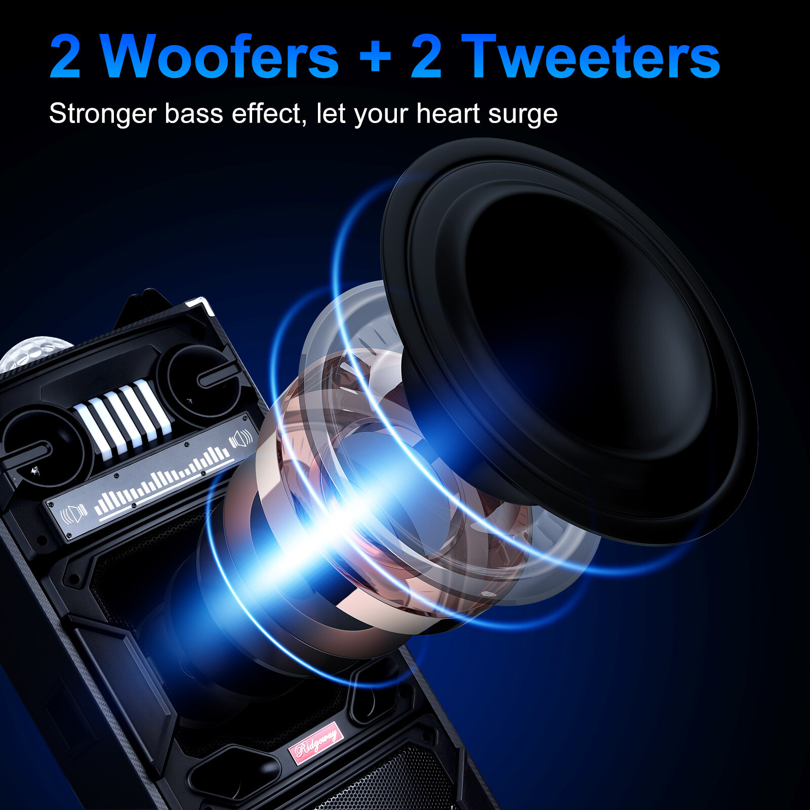 4500W Bluetooth Speaker Dual 10″ Woofer Party FM Karaok DJ LED AUX Rechargable