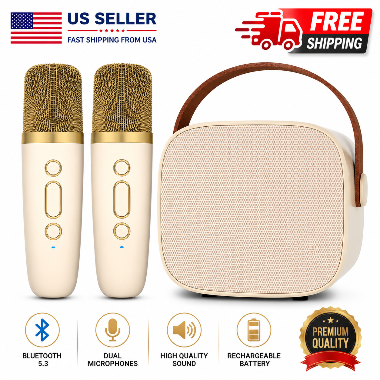 Mini Karaoke Machine with 2 Wireless Microphones, Portable Bluetooth Speaker for
