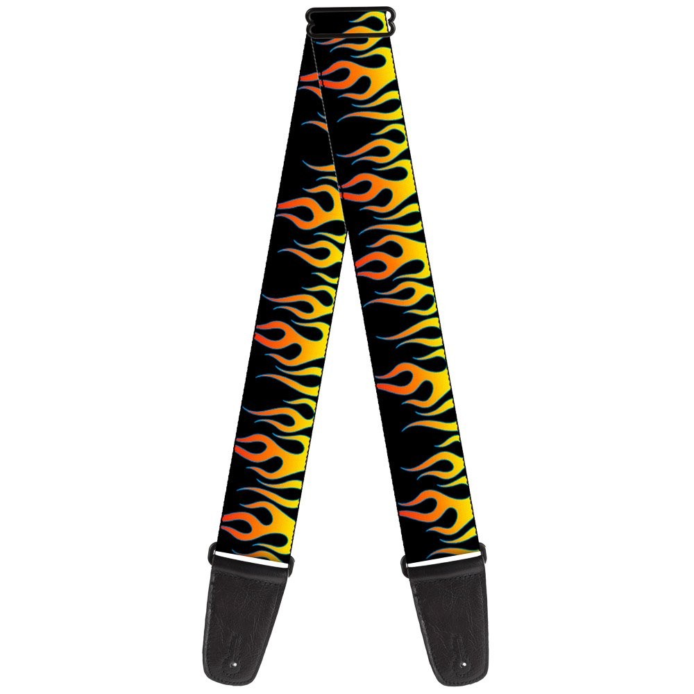 Guitar Strap Flames Black Yellow Orange 2 Inches Wide