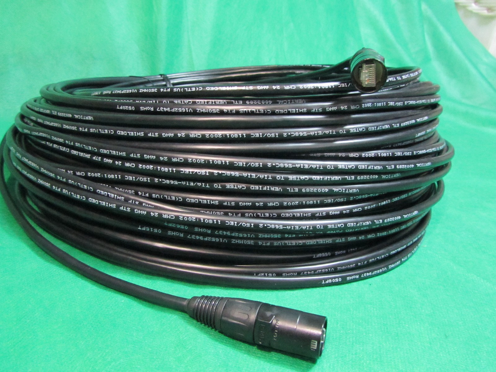200 Ft CAT 5e STP Shielded Ethernet Black Cable w/Neutrik EtherCon RJ45 plugs.