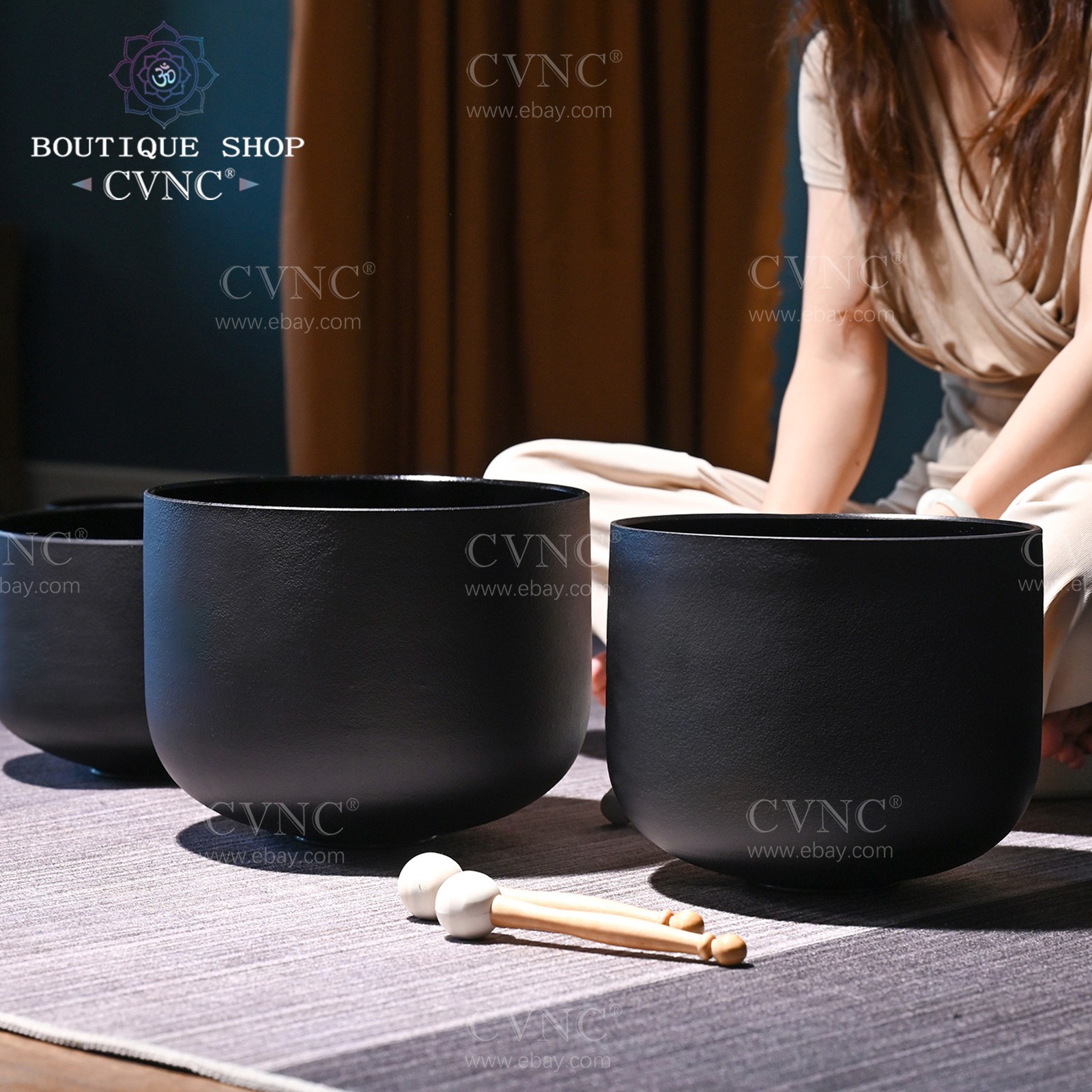 CVNC 432HZ 6-12″ Black Quartz Crystal Singing Bowls Set Sound Bath Reiki