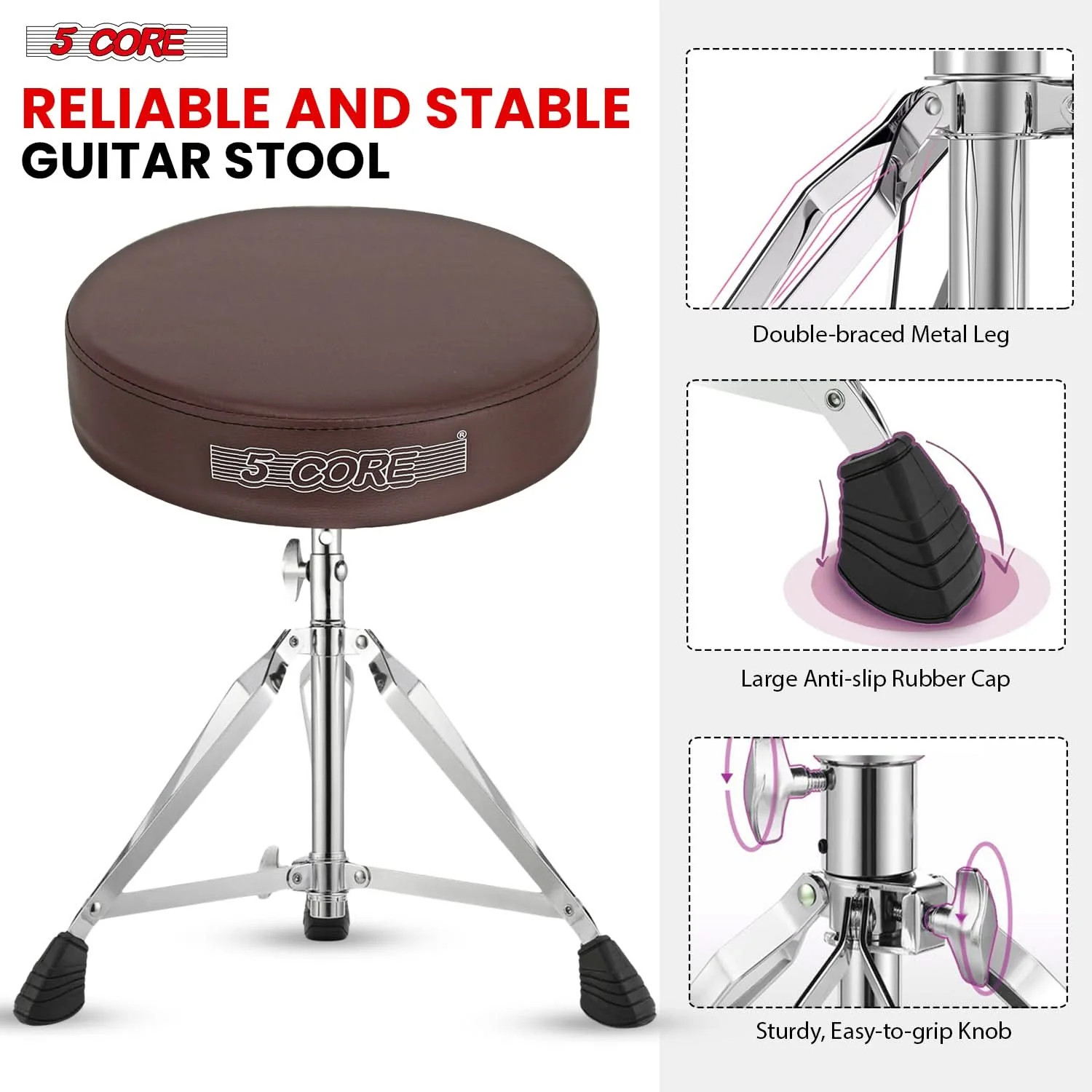 5Core Drum Throne Padded Adjustable Guitar Stool Drummer Seat for Adults & Kids