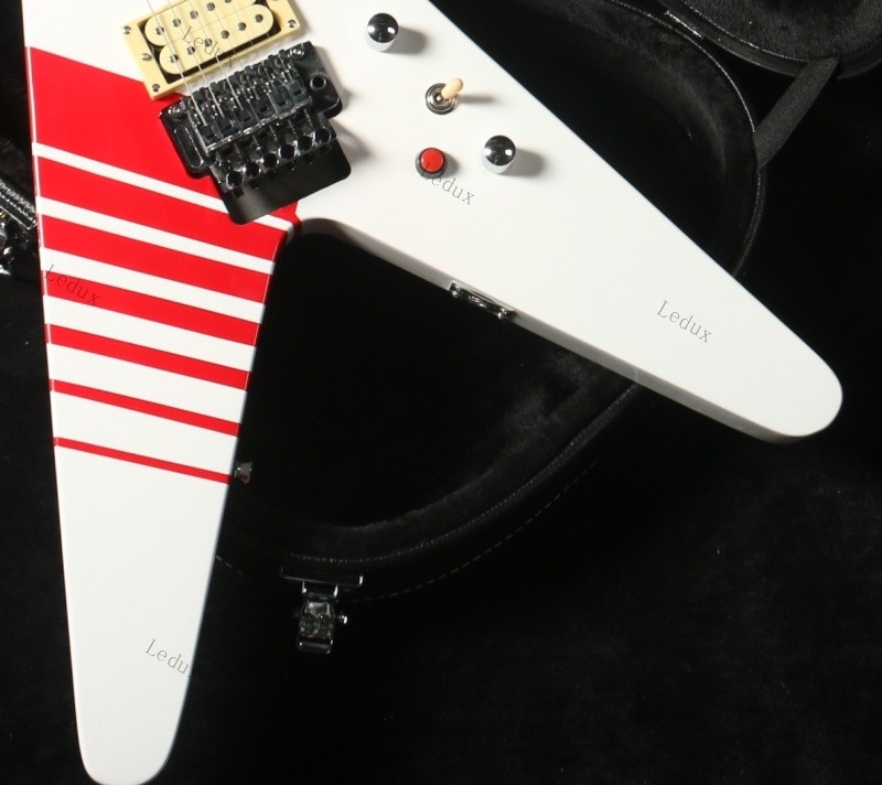 KV2 V Buckethead V Electric Guitar Tremolo Bridge White Red Strip guitar