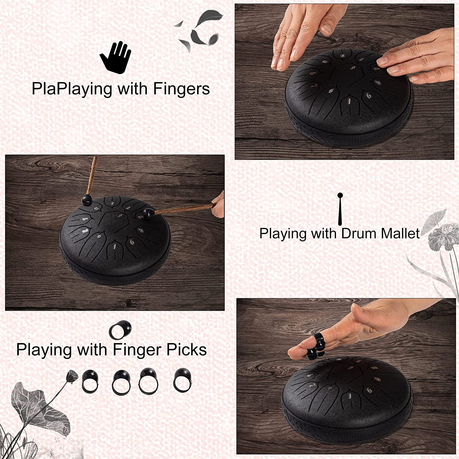 Steel Tongue Drum 11 Note 6 Inches D-Key Tank Drum Handpan Drum Panda Balmy D…