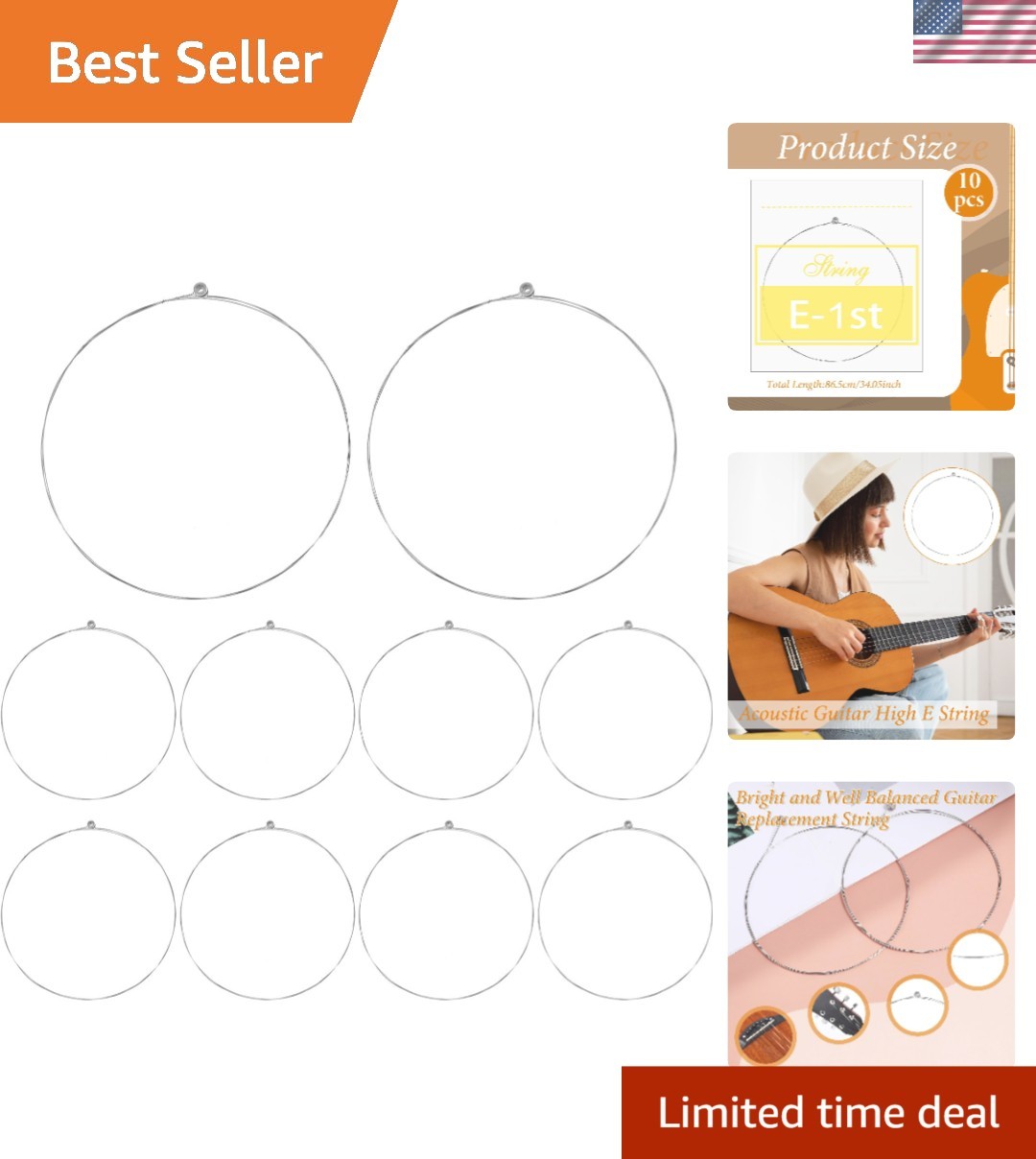 10 Pack Acoustic Guitar High E Strings – Light Tension with Anti-Rust Coating