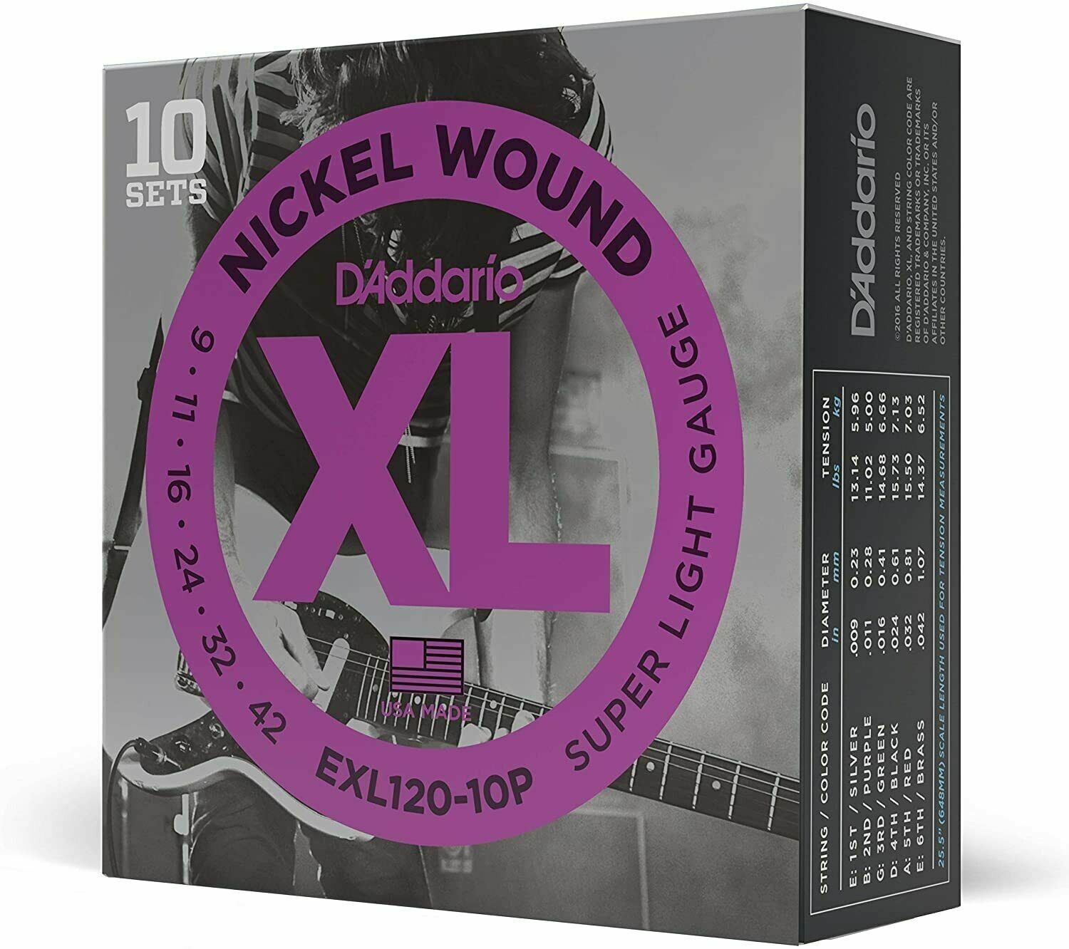10 Sets EXL120 D’Addario Electric Guitar Strings 9-42 Super Light EXL120-10p