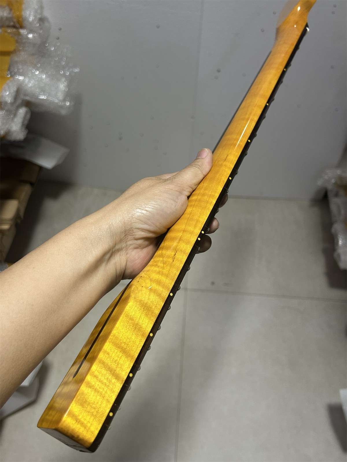New 21 fret rosewood flame Maple guitar neck Yellow gloss 25.5in DIY parts