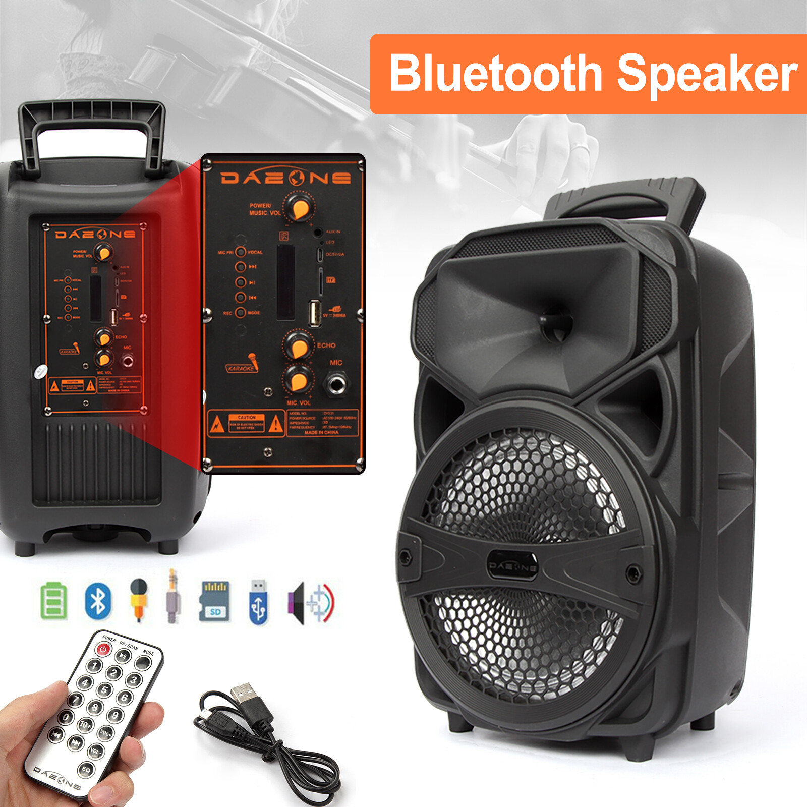 Karaoke Bluetooth Speaker W/ 8″ Subwoofer Sound System Portable PA Big LED MIC